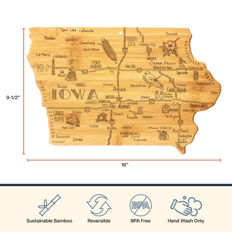 Totally Bamboo Destination Iowa State Shaped Cutting Board, Charcuterie and Cheese Serving Board â€“ Iowa Gift for Home DÃ©cor or Everyday Kitchen Use - Image 4